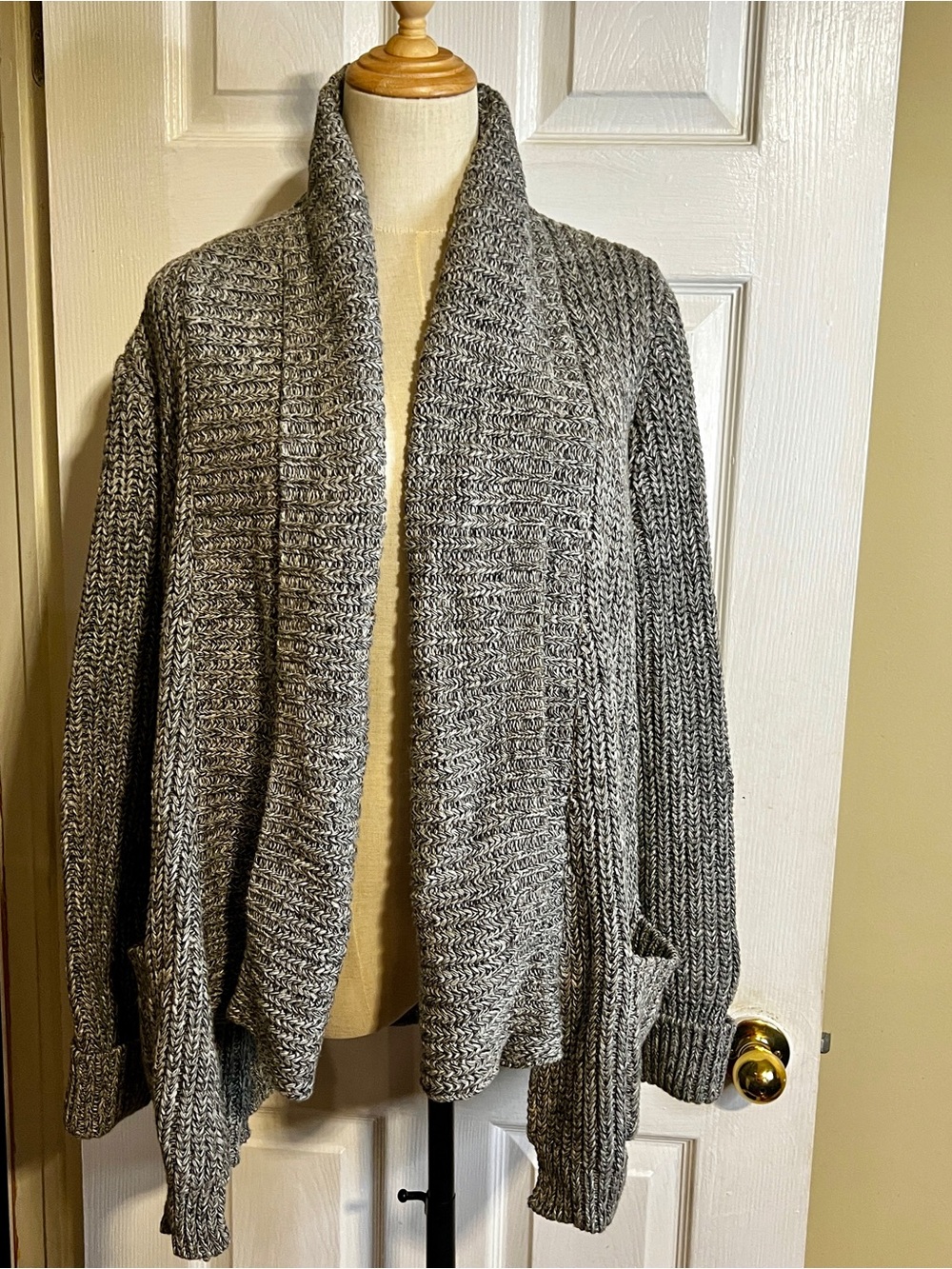 J Crew Wms Gray Marled Cotton Chunky Yarn Shawl Open Heavy Cardigan L